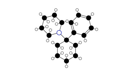 phencyclidine molecule, structural chemical formula, ball-and-stick model, isolated image dissociative anesthetic