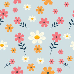 Fototapeta na wymiar Romantic beautiful flat colorful seamless pattern vector illustration. Trendy flower pattern vector for fabric, textile or print ready. . seamless floral pattern