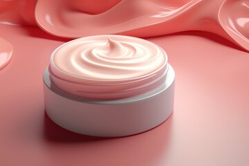 Cosmetic cream blank jar mock up on minimal background with waves