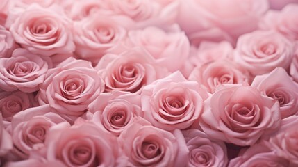 A bed of roses in soft focus, creating a dreamy pink hue.