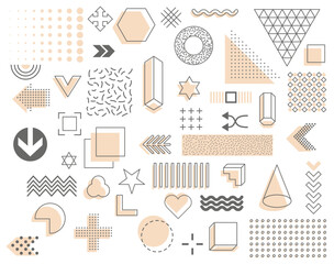 Set of geometric shapes. Memphis design, retro elements for web, sale. Vector geometric shapes.