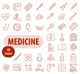 Medical isons. Thin line icons. Itsons set of medical services. Modern vector medicine symbols isolated on dark background.