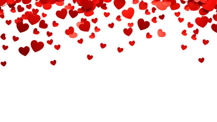 Red hearts confetti background: Elements for valentine or celebrations on Valentines Day, Isolated on Transparent Background, PNG
