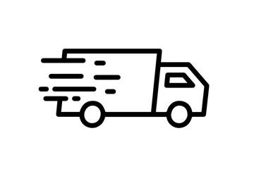 Fast moving shipping delivery truck icon. Line art icon. Icon for Transportation apps and websites. Vector illustration. Isolated on transparent background