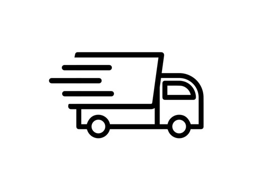 recommend clip art: Fast moving shipping delivery truck icon. Line art icon. Icon for Transportation apps and websites. Vector illustration. Isolated on transparent background