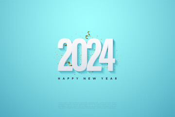 2024 new year celebration with pure white pure numbers. design premium vector.