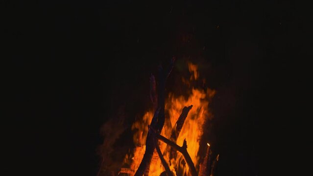 Fire flame burning on night of camping background