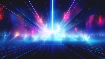 Fototapeta na wymiar Laser light show with neon rays background