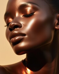 Fashion Portrait closeup of beautiful black woman. Beauty african face.