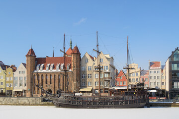 Historical sailing ship in the old port of Gdansk, Poland
