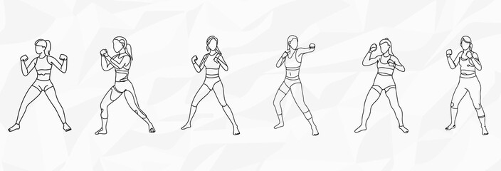Martial Arts Warriors: Bundle mit Lineart-Zeichnungen von kämpfenden Nahkampfsportlern