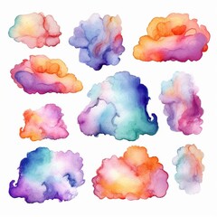 watercolor colorful illustration of clouds