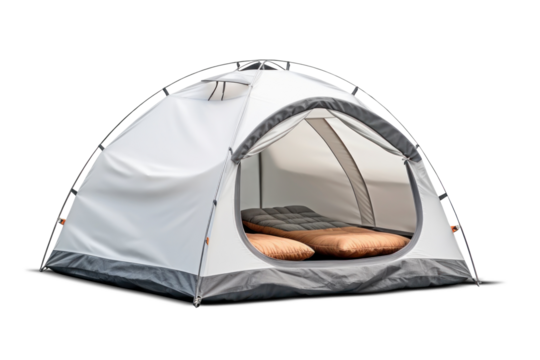 Tourist tent isolated on white background. Tent for camping and outdoor recreation. Close-up