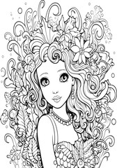 mermaid coloring illustration on a white background 