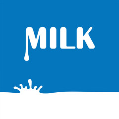A simple logo for a cow's milk brand. Milk splash logo, dairy products icon. Vector white splashes and white Milk lettering on blue background. Vector illustration EPS10