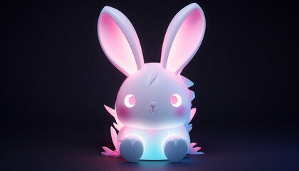 Obraz premium Easter bunny and eggs, vibrant tones, 3D icon on black generative ai