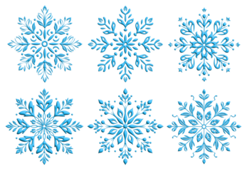 set of snowflakes isolated on transparent background. 