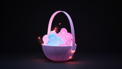 Glowing Easter eggs, neon colors, 3D render.generative ai