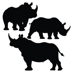  Rhino Silhouettes on White