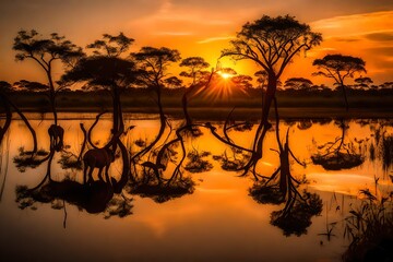 sunset in the pantanal mato  do sul brazil south america