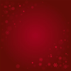 Naklejka na ściany i meble Christmas snowflakes frame vector background. Winter snow falling red decoration. Noel subtle backdrop. 