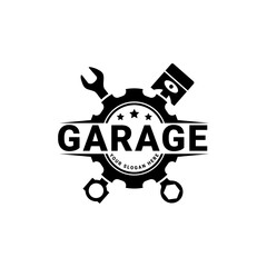 auto repair garage mechanic logo design. Vector illustration gears, pistons and wrench mechanics. modern logo design vector icon template
