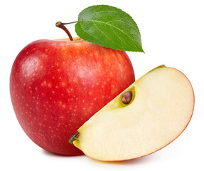 Fresh red apple leaf isolated on white