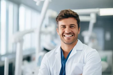 Poster Portrait of a mature medical doctor smiling with folded arms. © Igor
