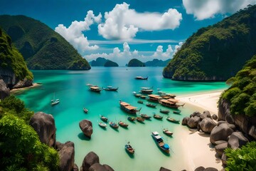 paisaje idilico de playas y costas de tailandia islas y mar de phuket viajes de aventura y ensueno - obrazy, fototapety, plakaty