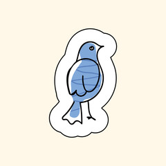 Sticker Blue Bird On A Beige Background. Groove Style. Sketch for printing on children's products,
