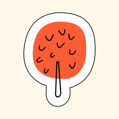 Sticker Red Tree On A Beige Background, Sketch for printing on children's products, posters,