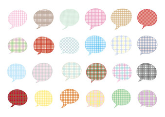 カラフルなチェック模様の吹き出しセット、PNG