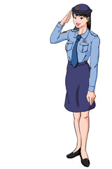 敬礼する若い女性警察官_夏服