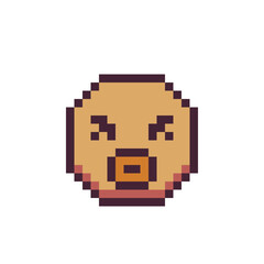 Funny face pixel art icon, emoticon head cartoon character red smiley. 8-bit style. Show language emotion. Flat style. Isolated abstract vector illustration.