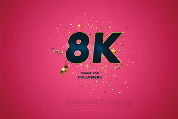 Blue golden 8K isolated on Pink background, Thank you followers peoples, 8k online social group, 9k