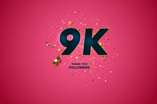 Blue golden 9K isolated on Pink background, Thank you followers peoples, 9k online social group, 10k