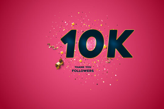 Blue golden 10K isolated on Pink background, Thank you followers peoples, 10k online social group,11k