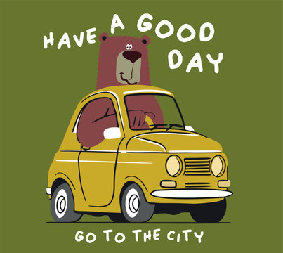 vector bear draving car illustration 
