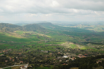Naklejka premium A panorama of agriculture countryside around Enna, Sicily, Italy