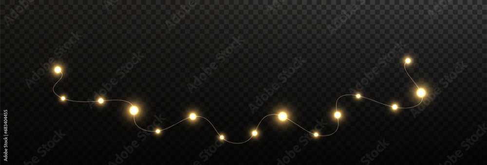 Wall mural festive christmas light gold garlands png. decor element for postcards, invitations, backgrounds tra