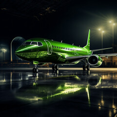 bright green air plane on a dark background