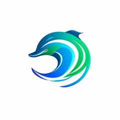 Fototapeta premium Dolphin logo green and blue in the style of logo on white background