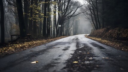 une route, dans la forêt,  généré par IA