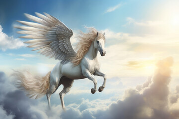 Obraz na płótnie Canvas Celestial Wings: Majestic Flight of the Fantasy Pegasus