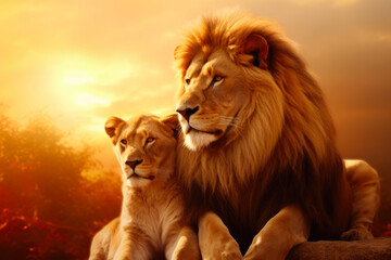 Fototapeta premium Majestic Lion and Lioness in their Natural Habitat