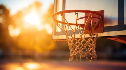 Fotobehang closeup of a basketball basket at sunset © Маргарита Вайс