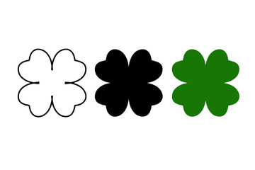 Good luck four leaf clover flat icon set. Green shamrock, cloverleaf, luck, clover symbols. Leaf collection. Clover card and clover print. Vector illustration