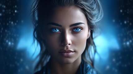 closeup portrait of a woman with blue eyes