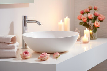 Modern Bathroom Ambiance: Vessel Sink and Romantic Accents