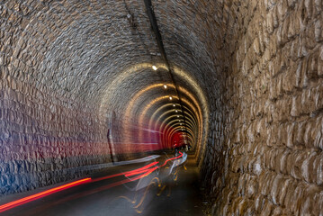 beautifully lit tunnel of Parenzana railway, Strunjan, Slovenia